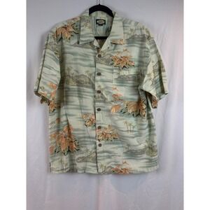 Vintage Tommy Bahama Large Tropical Scenic Floral Rayon Cotton Button Down Shirt